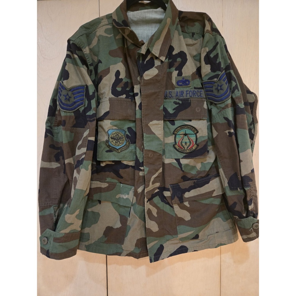 USAF Woodland BDU Jacket Large Short Staff Sgt 910th Maint Sq AMC